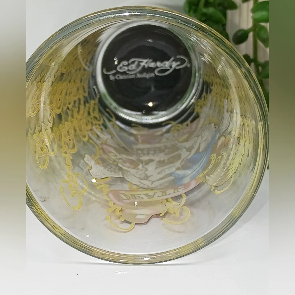 Ed Hardy By Christian Audigier Skull Art Glass with Colorful Design